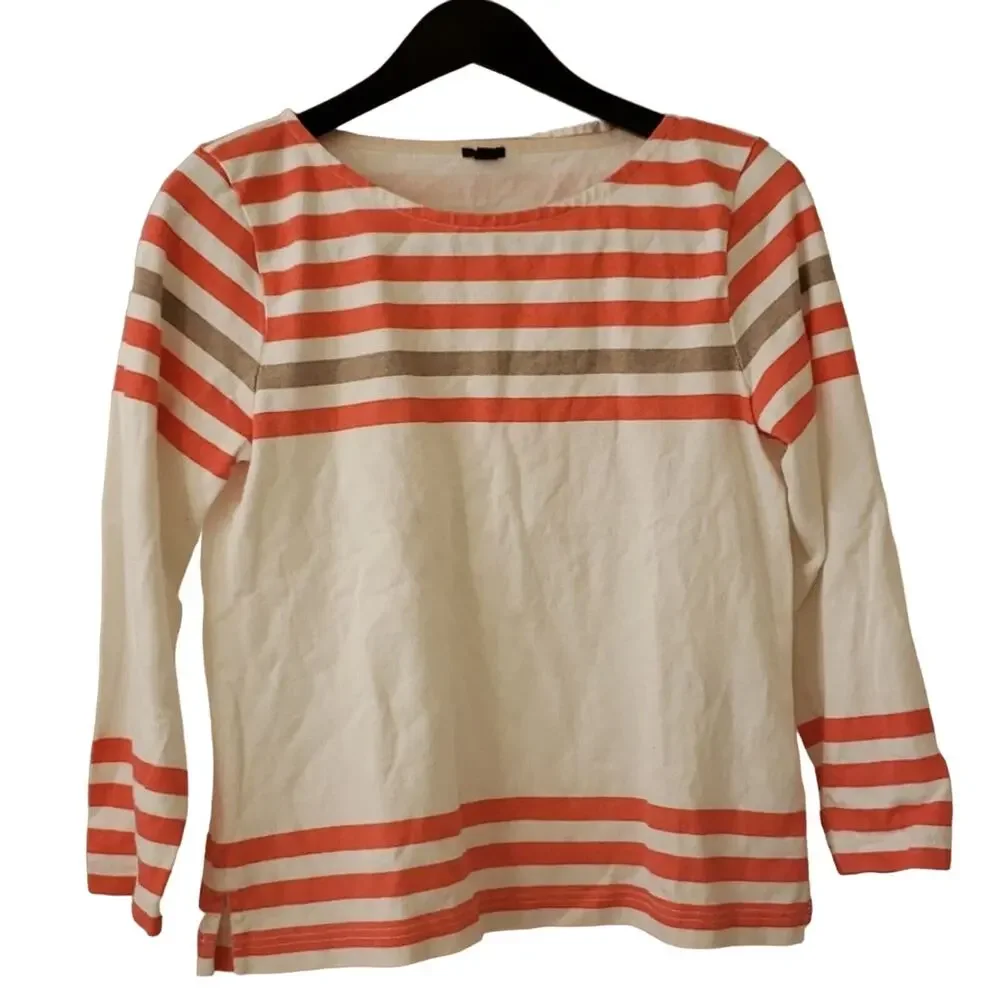 J Crew Neon/White Striped Long Sleeve Top  Size Medium